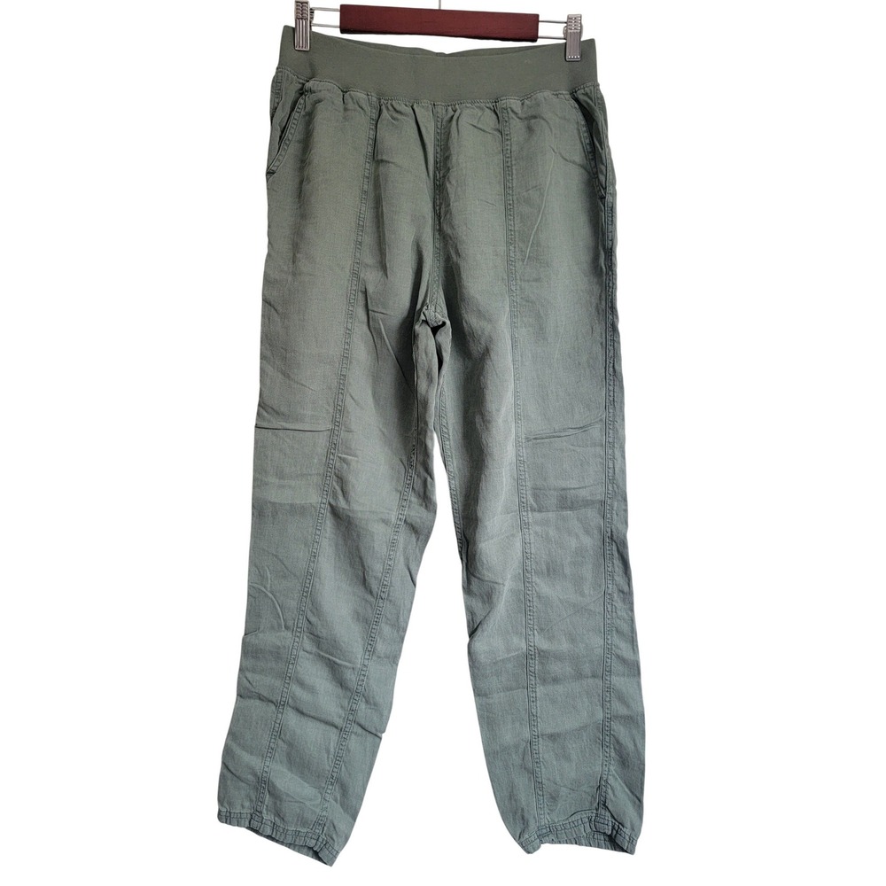 Faherty Linen Blend Elastic Waist‎ Tapered Arlie Pants in Thyme Medium - Picture 3 of 12
